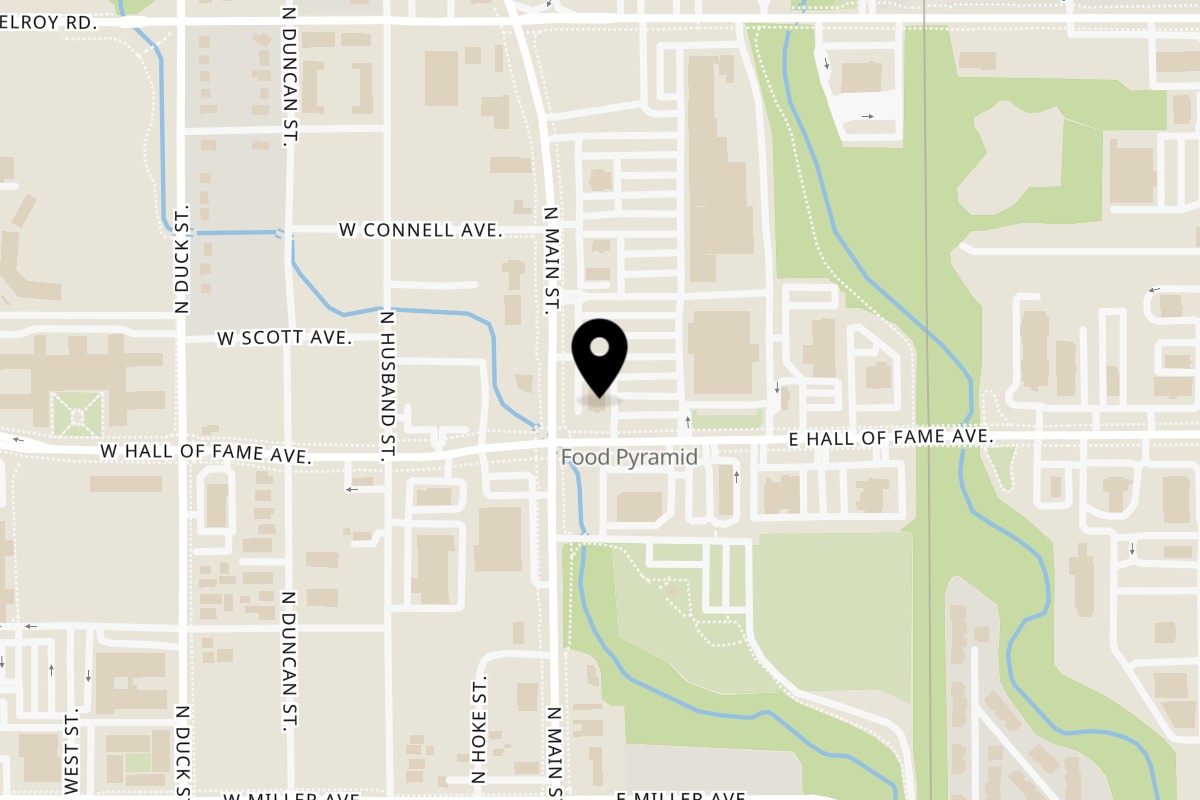 Map showing the location of The Dragon Asian Kitchen on 102 E Hall of Fame Ave in Stillwater